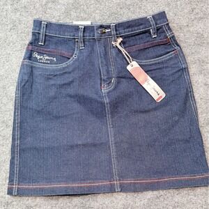 Vintage Y2K Pepe Jeans London Women Denim Skirt Size Small White Red Stitch NEW